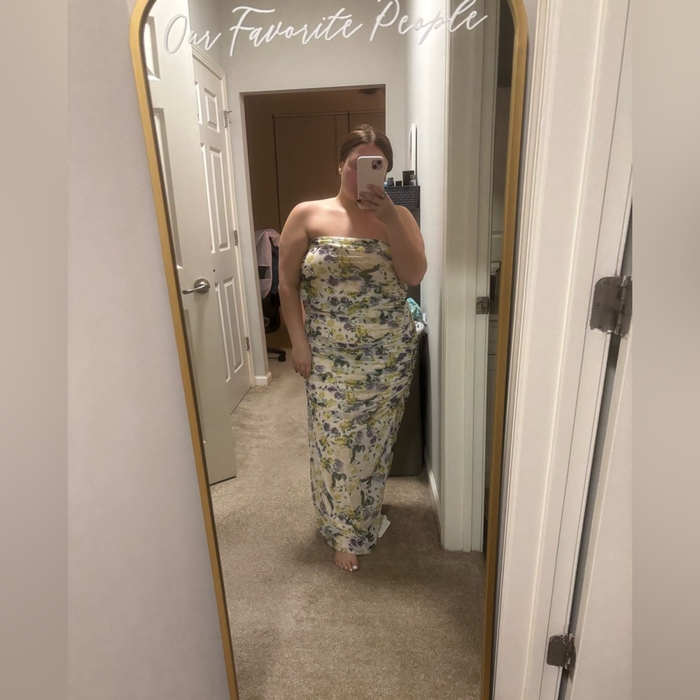 Abercrombie & Fitch Yellow Floral Maxi Dress - Mesh Strapless Ruched Dress